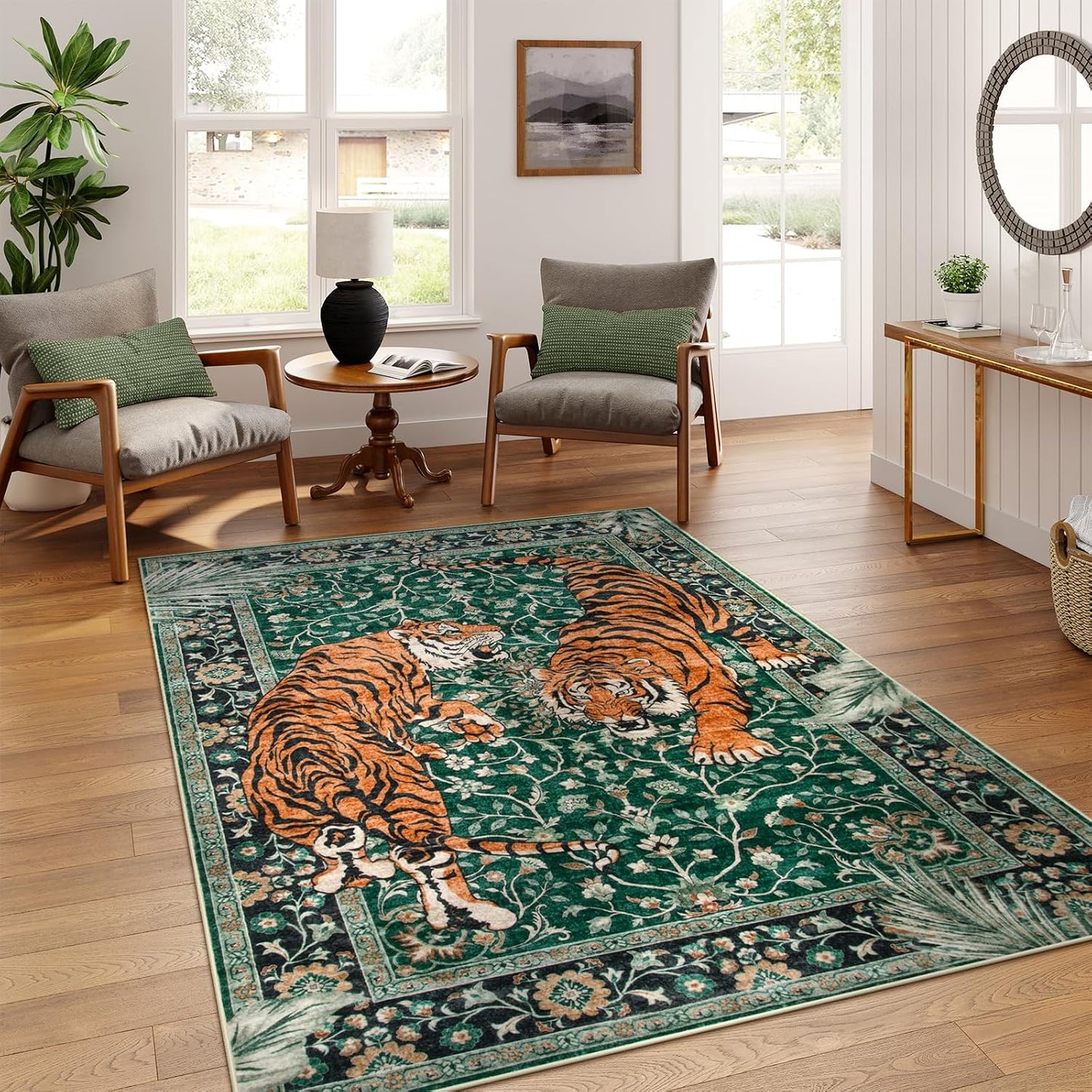Alfombra tigre 5x7ft bohemia sala dormitorio verde