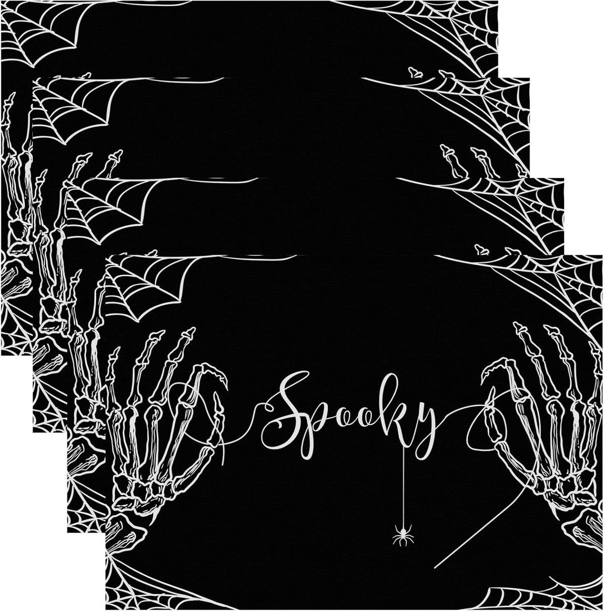 Set 4 Manteles Halloween Araña Espeluznante Negro