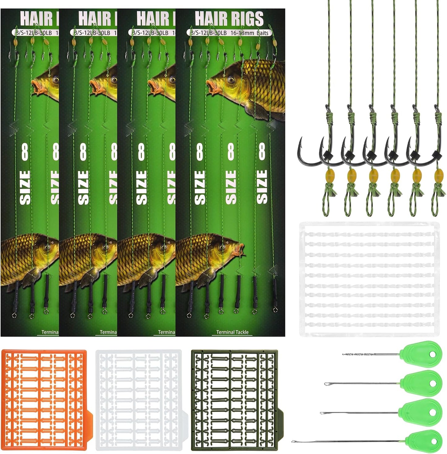 Kit pesca carpa 26-30 pzas anzuelos curvados cebo hilo