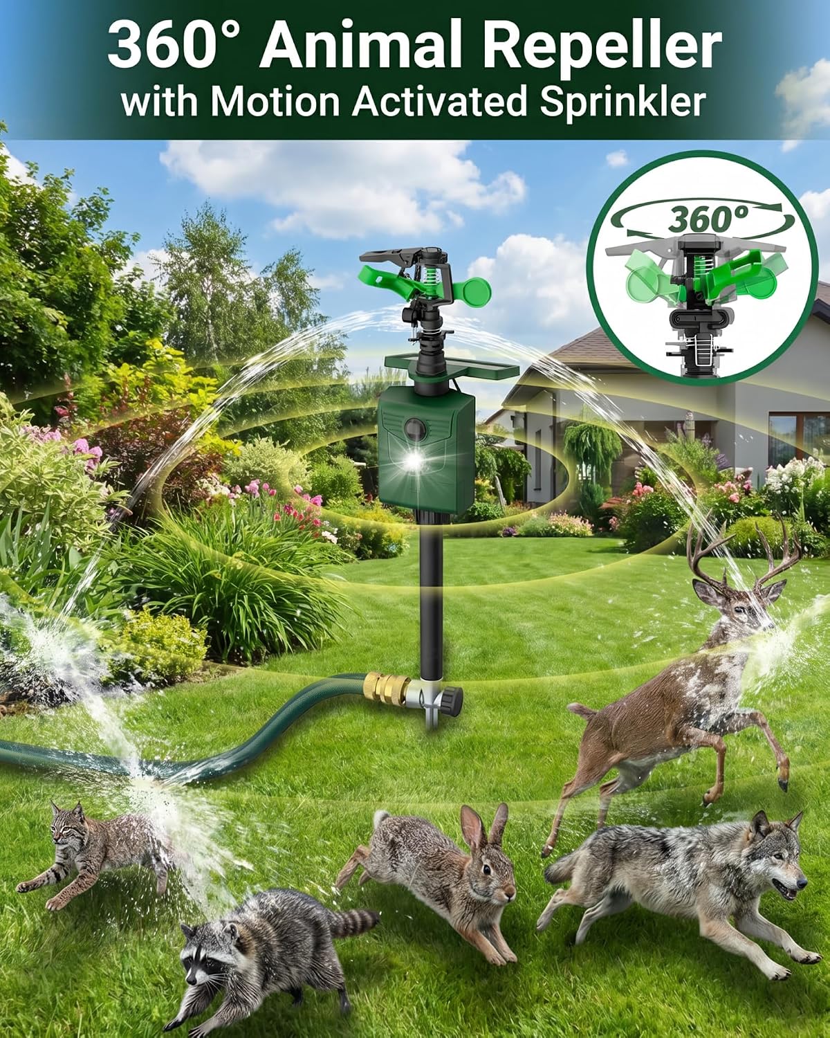 Aspersor movimiento repelente animales exteriores 2uds sensor luces
