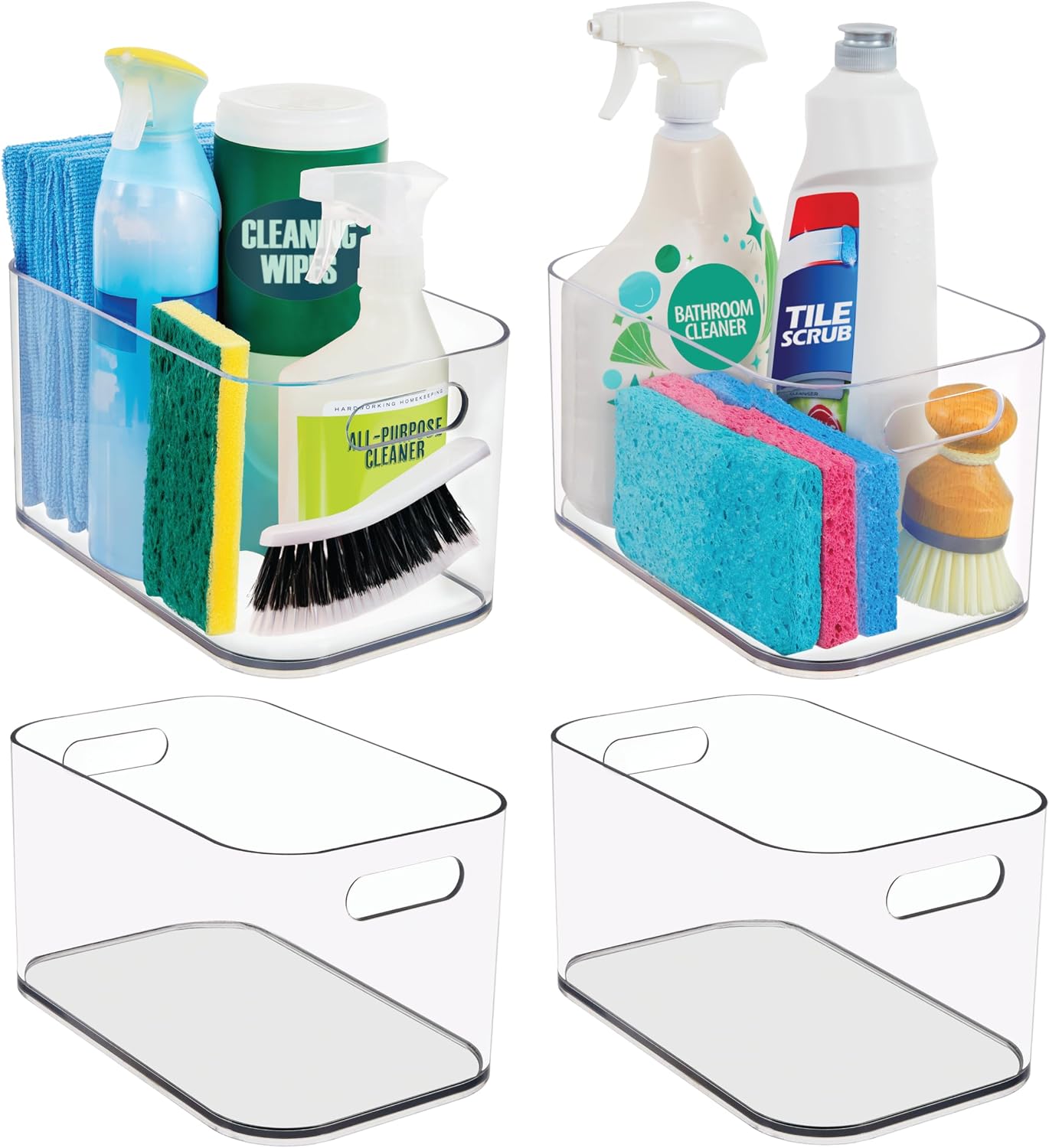 Set 4 Contenedores Plástico 10x6" Transparentes con Asa