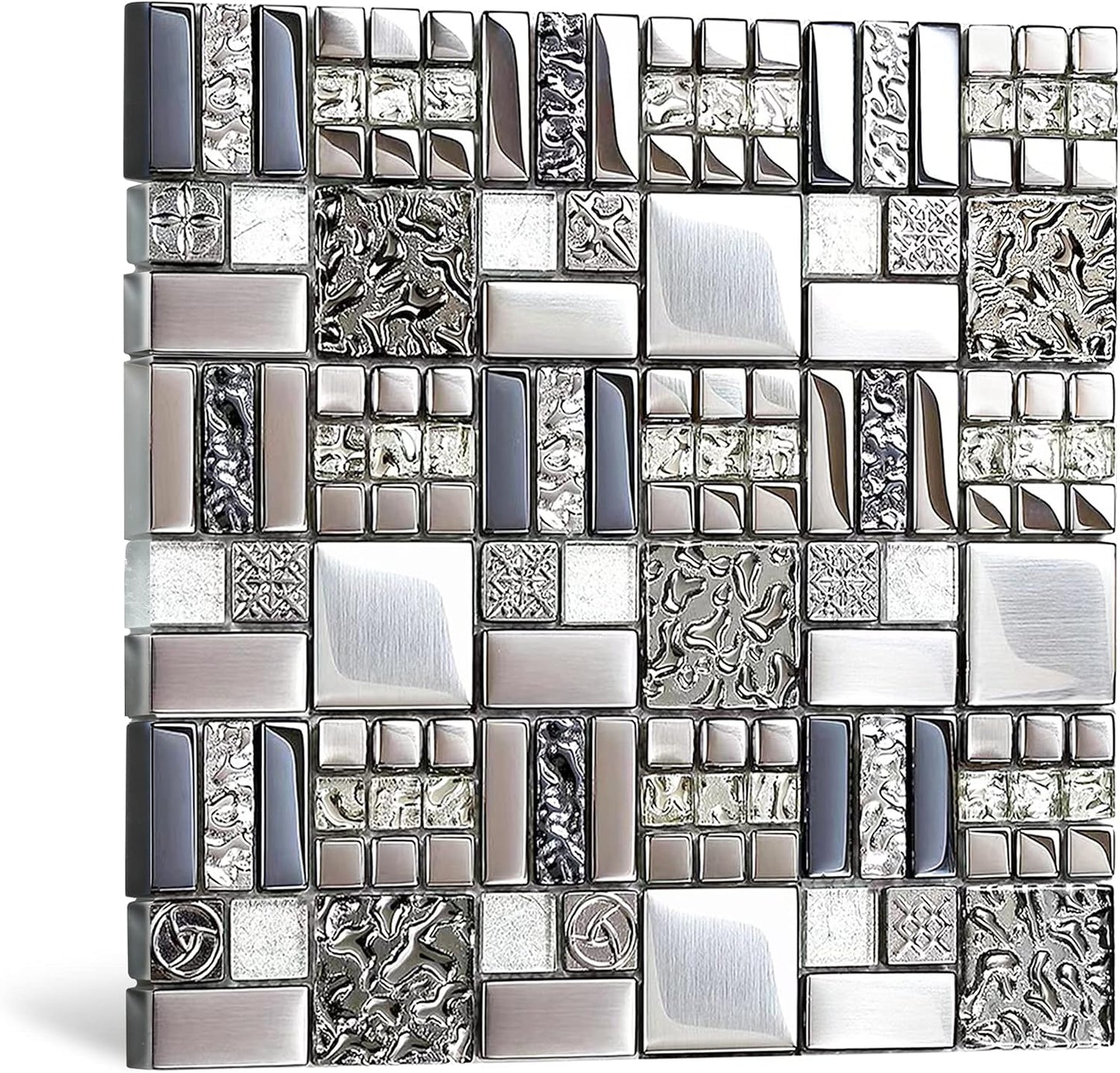 Azulejos mosaico vidrio gris plateado cocina baño