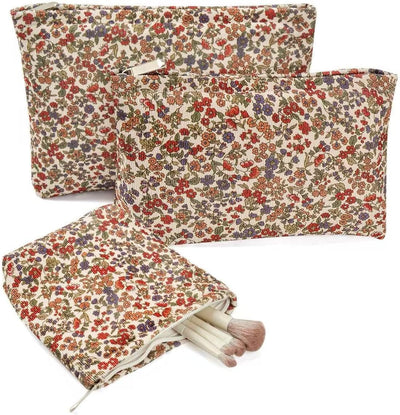 3 Pzas Bolsas Maquillaje Floral Gran Capacidad y Mini Portátil