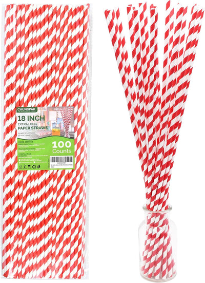 Pajitas papel 18pulg rojo 100uds biodegradables