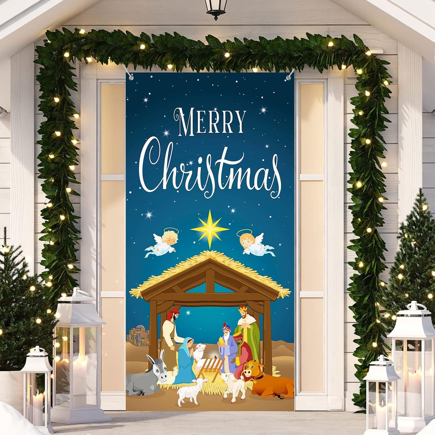 Pancarta Navidad puerta diseño belén 35x71pulg
