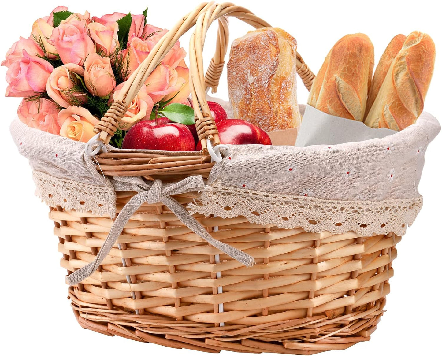 Cesta mimbre asas plegables para picnic y regalos