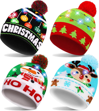 4 Gorros Navidad LED Iluminables Estilo Suéter Unisex
