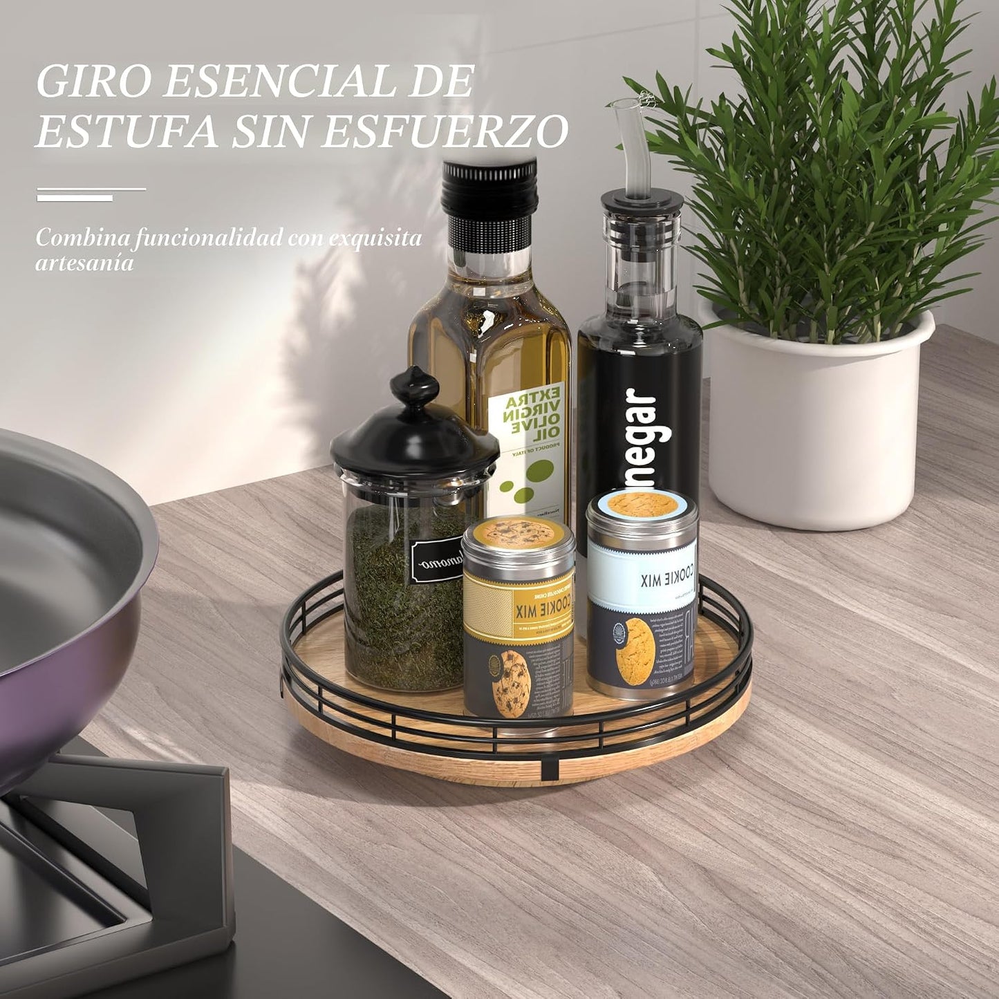 Tabla giratoria madera roble 9pulg estilo rústico para cocina