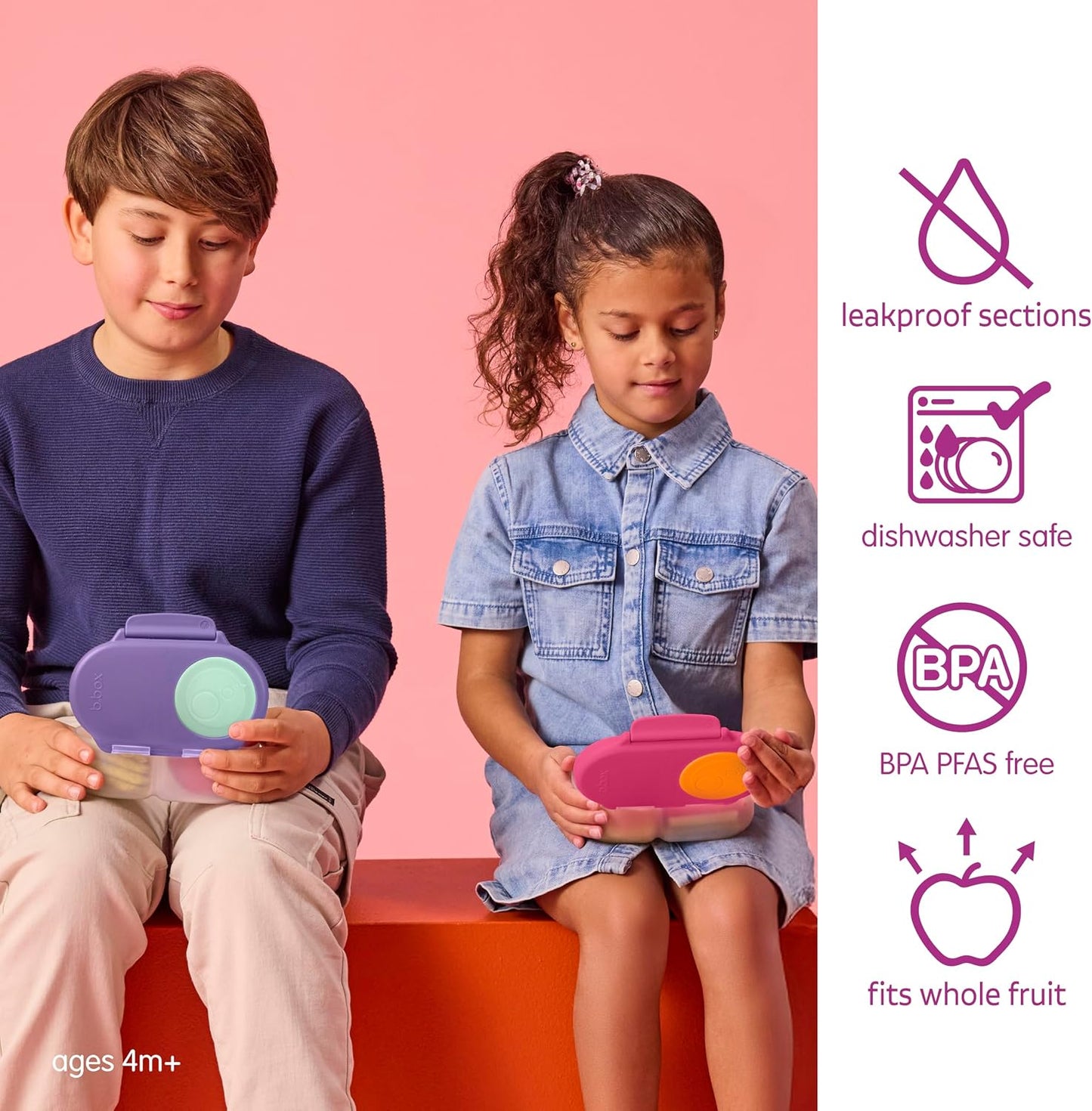 Caja snack 2 Pzas Bento niños 2 compartimentos sin BPA fresa