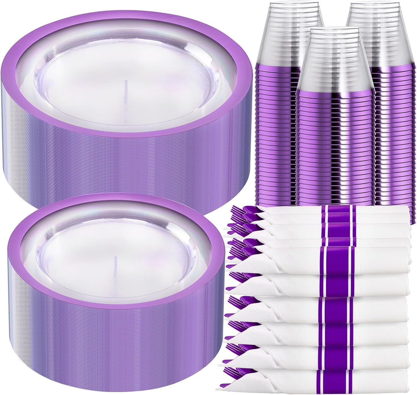 Set 210 pzas platos púrpura 60 platos 30 tazas 30
