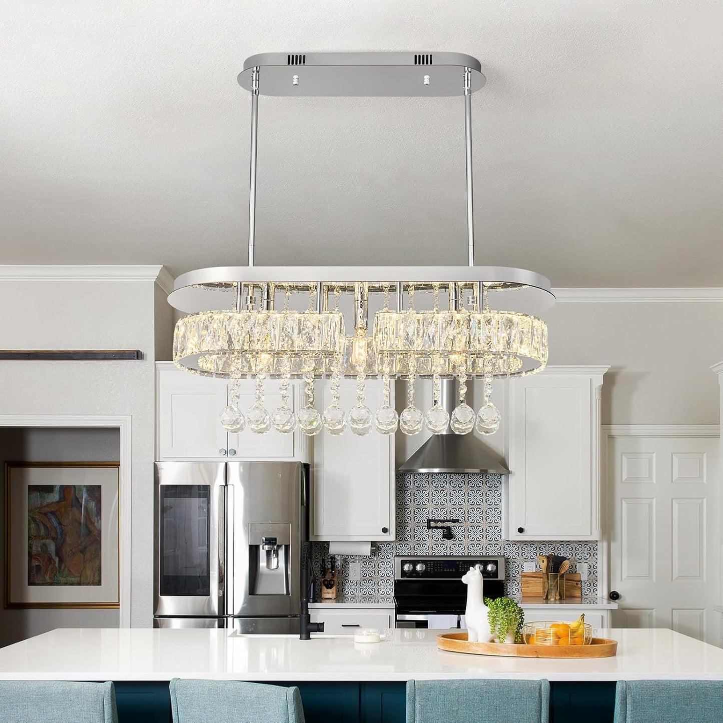 Candelabro cristal cromado para techo comedor