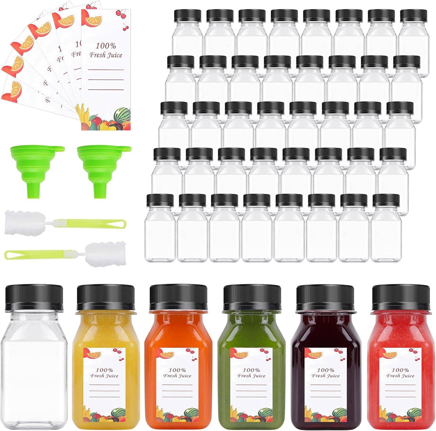 40 Botellas Jugo 4oz Vacías Reutilizables con Etiqueta