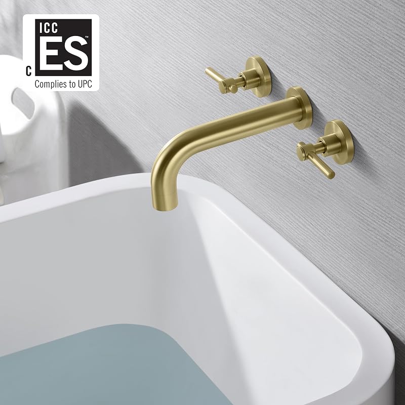 Grifo bañera montaje pared dorado cepillado 3 agujeros
