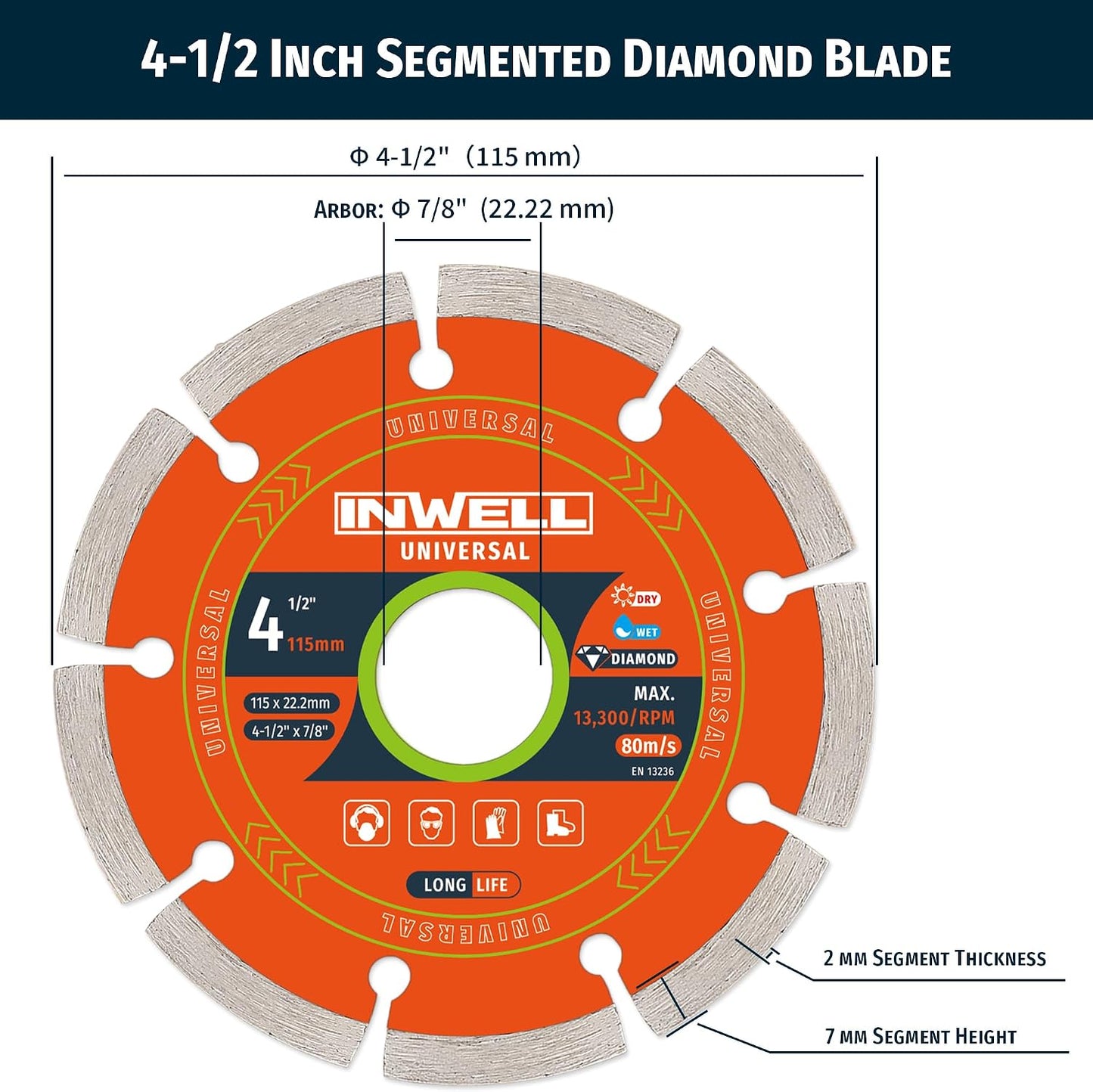Hojas sierra diamante 4.5pulg paq 5 para amoladora corte piedra