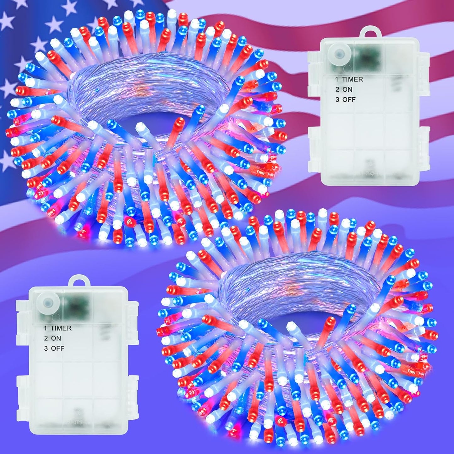 Guirnalda luces rojas blancas azules 33pies 100LED impermeable
