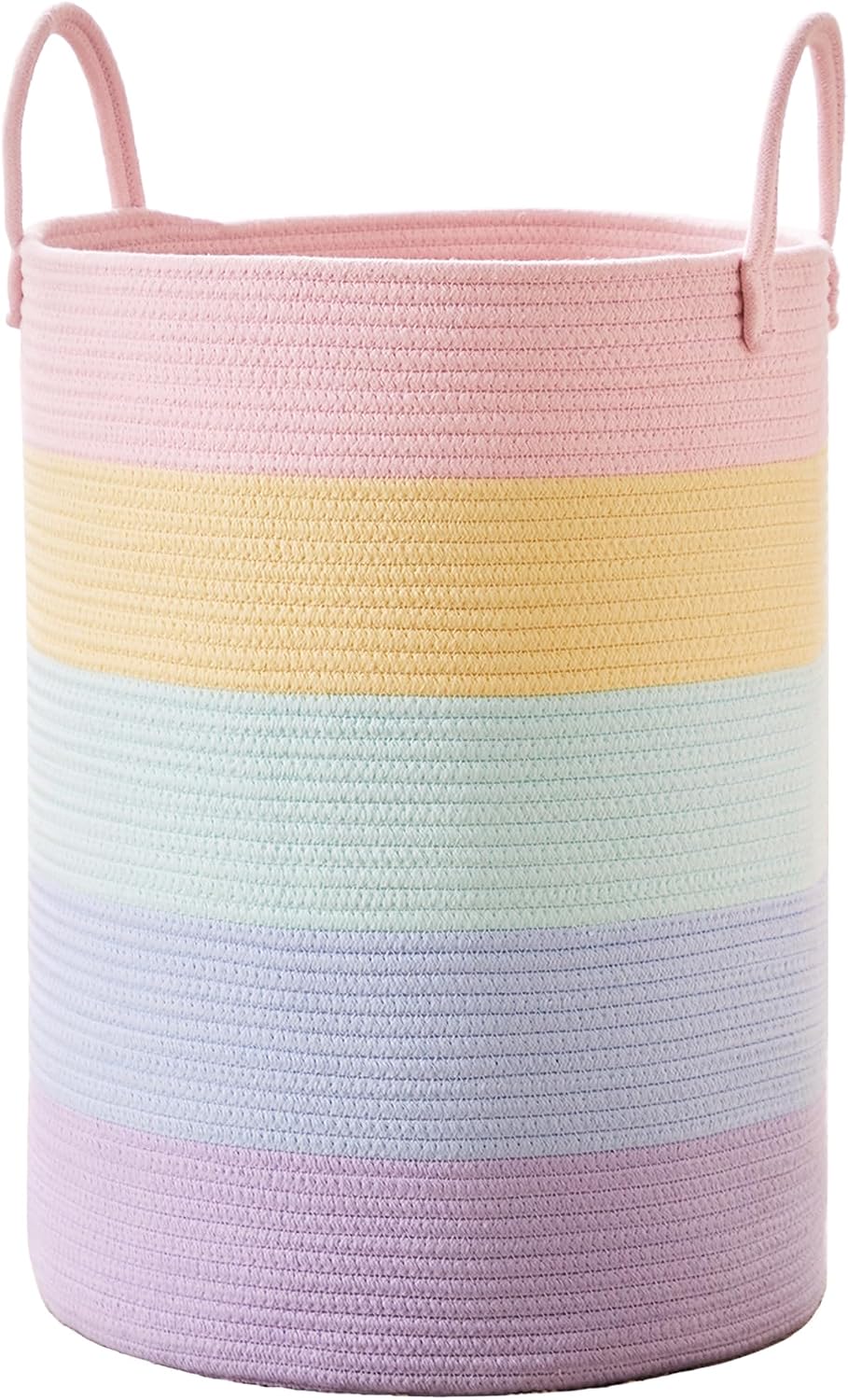 Cesta lavandería unicornio tejida para niñas pastel