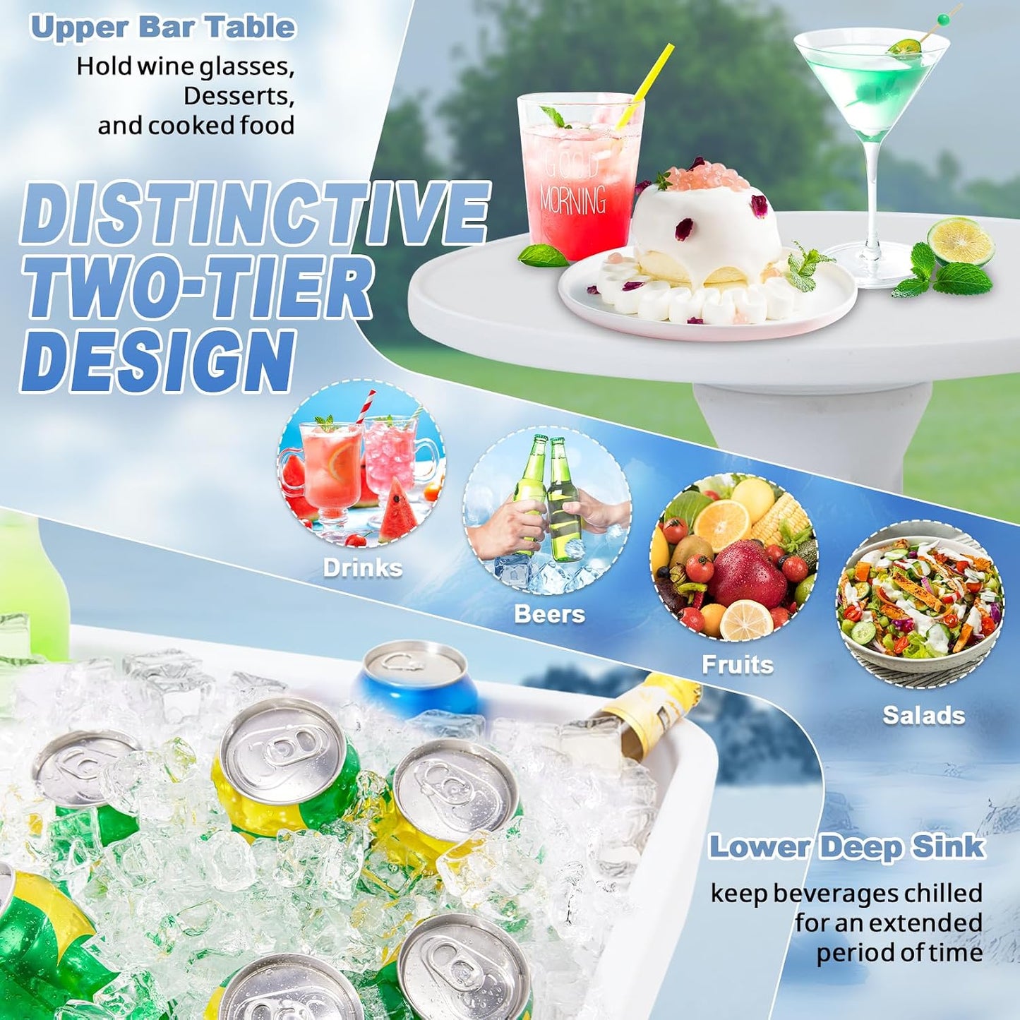 Mesa enfriadora hielo 2 niveles plegable para picnic