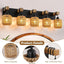 Lámpara de tocador 5 luces estilo rústico madera mimbre