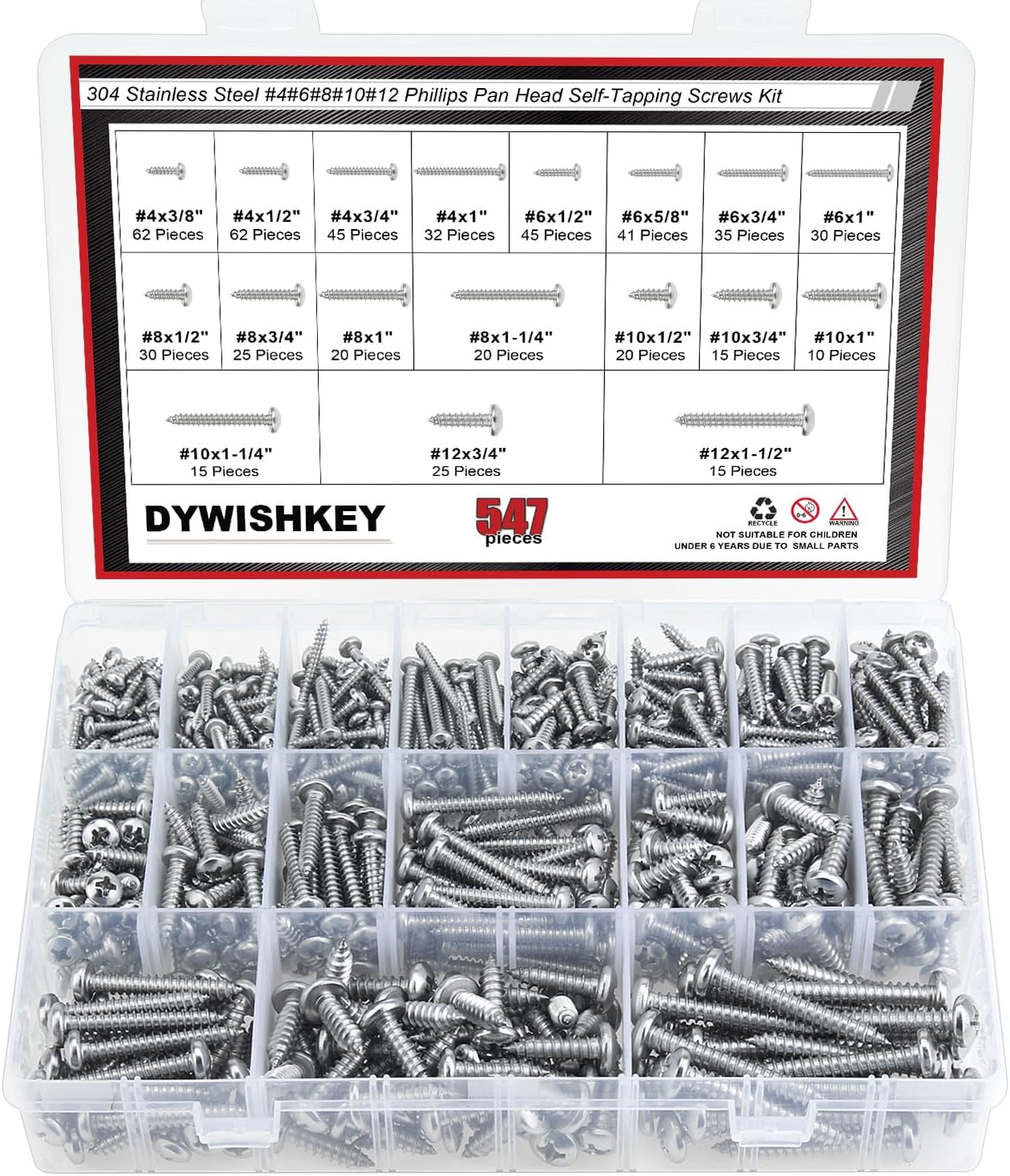 Kit tornillos madera surtidos 547 pzas #4-#12