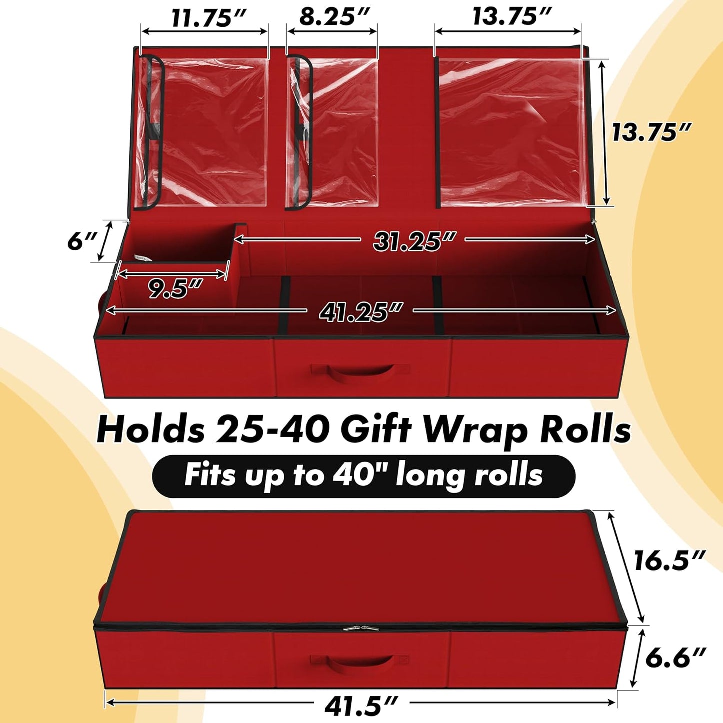 Organiz. papel regalo 41.5" 40 rollos con correas divisor