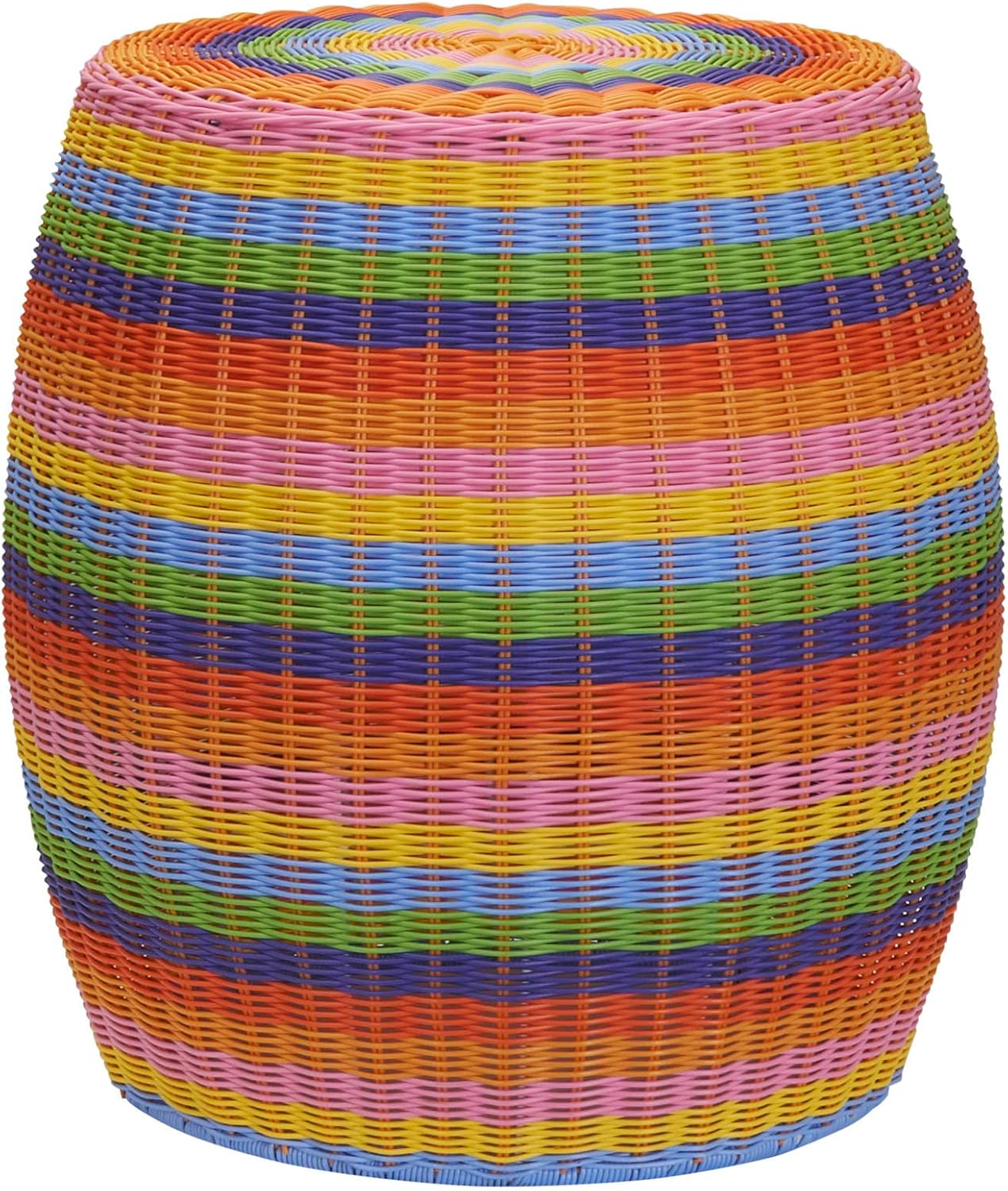 Mesa auxiliar barril resina tejida a mano multicolor