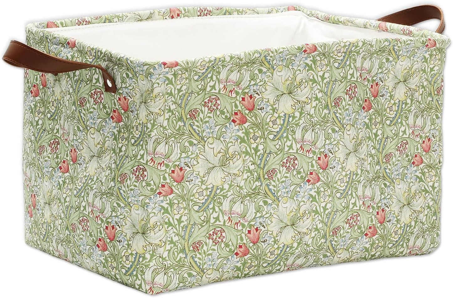 Cesta almacenamiento tela botánica verde plegable