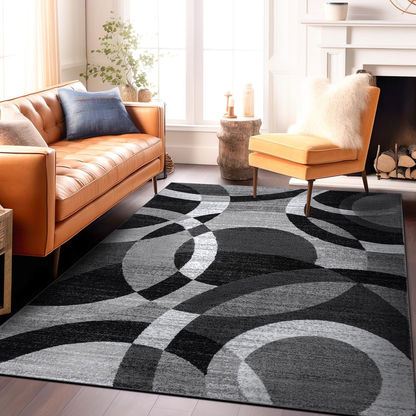 Alfombra gris geométrica para sala dormitorio oficina