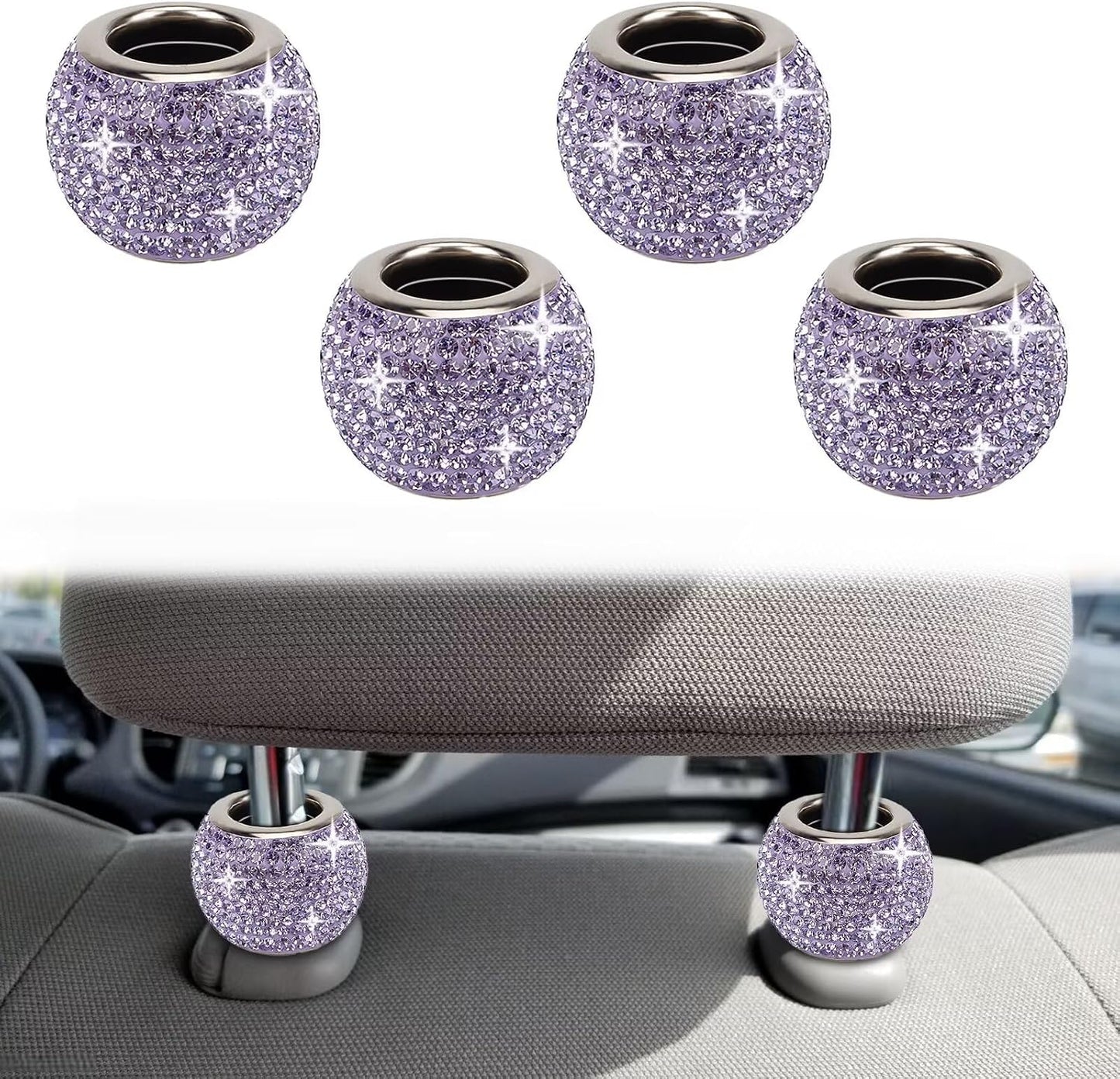 4 Pzas Anillos Decoración Reposacabezas Coche con Strass