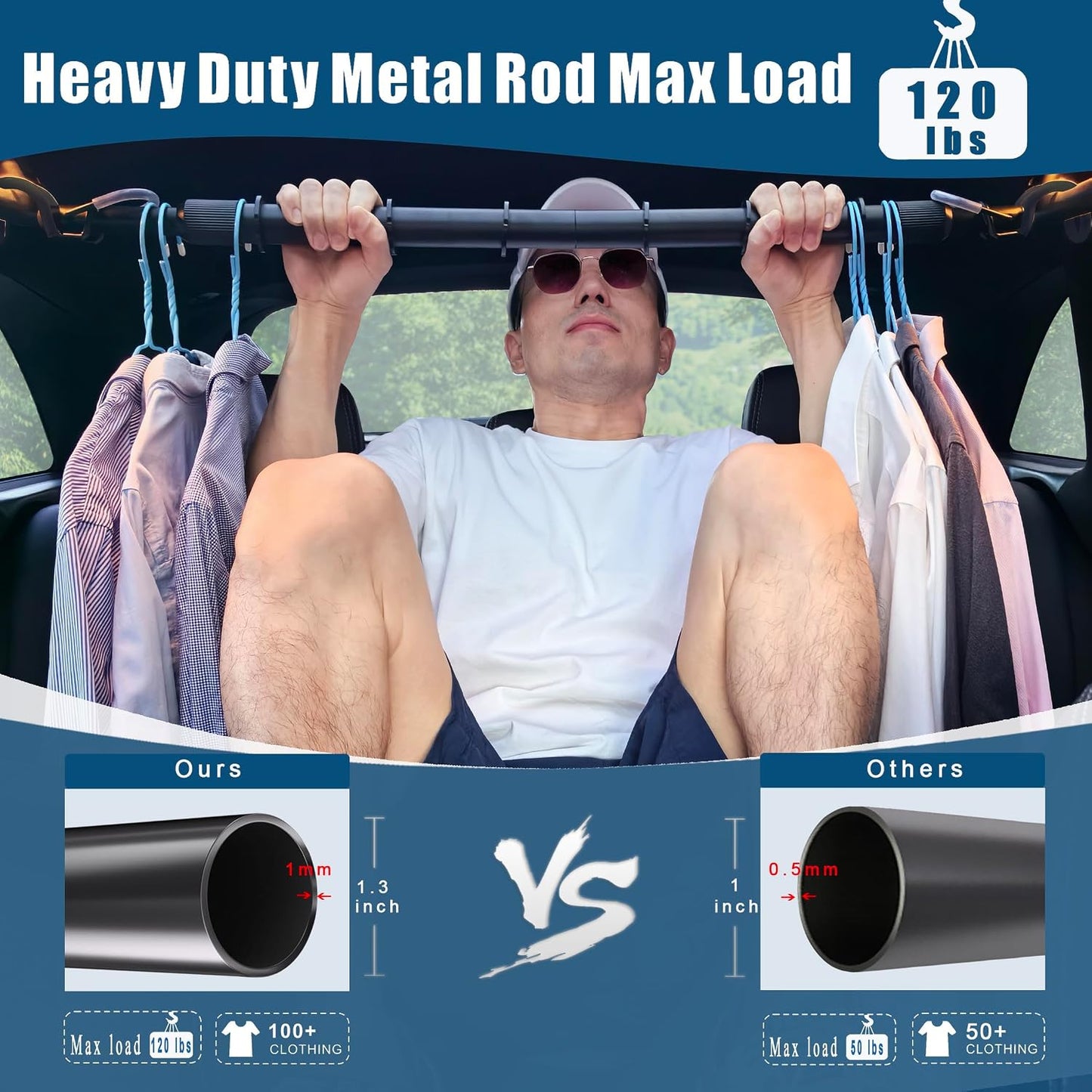 Barra colgadora ropa coche resistente ajustable