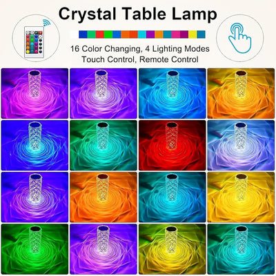 Lámpara mesa táctil cristal RGB 16 colores recargable ambiental