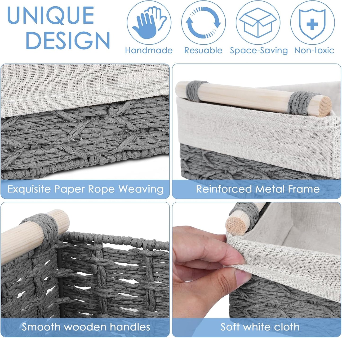 Cesta mimbre asa madera baño dormitorio organiz. papel higiénico