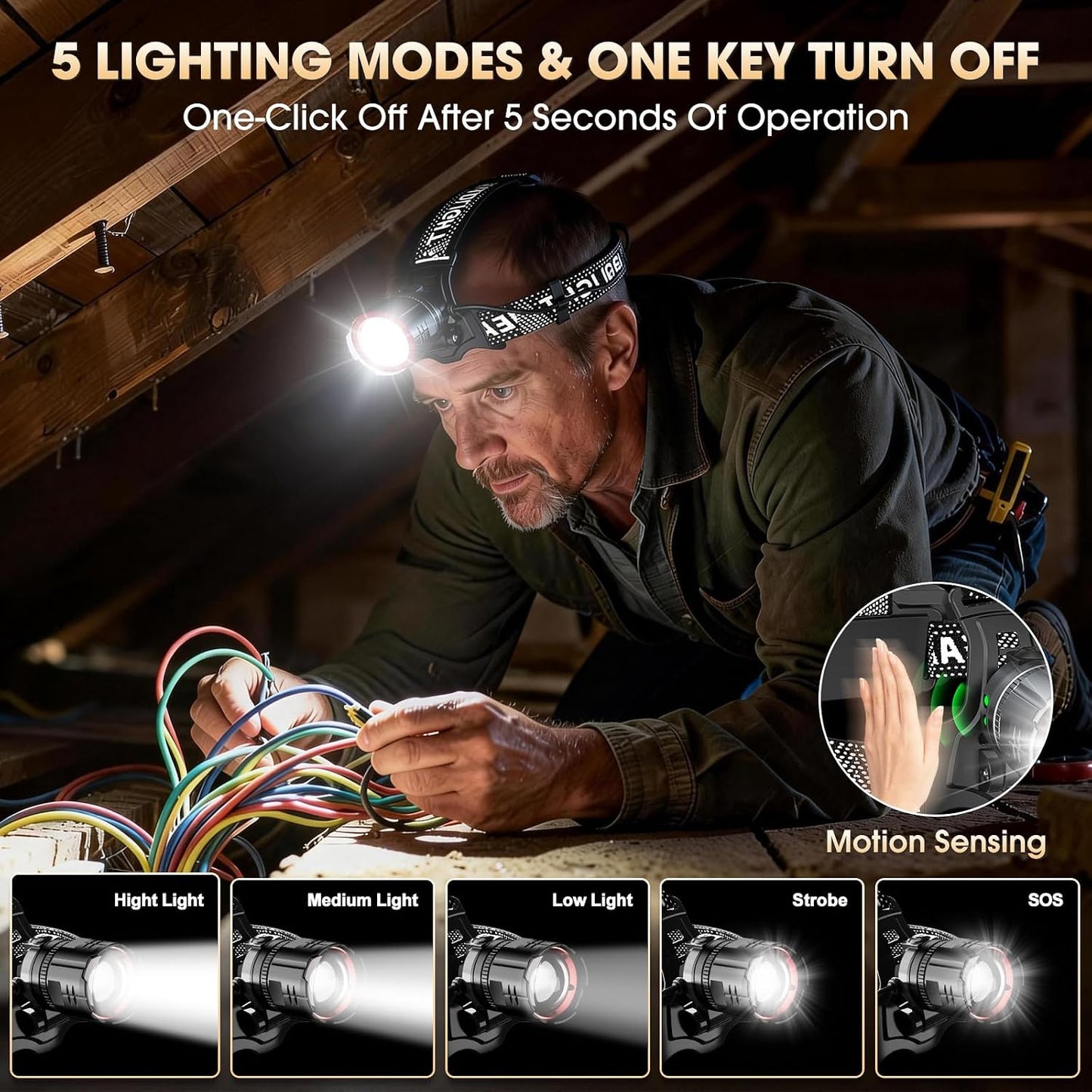 4 Linternas cabeza LED recargable 5 modos IPX5 ajustable