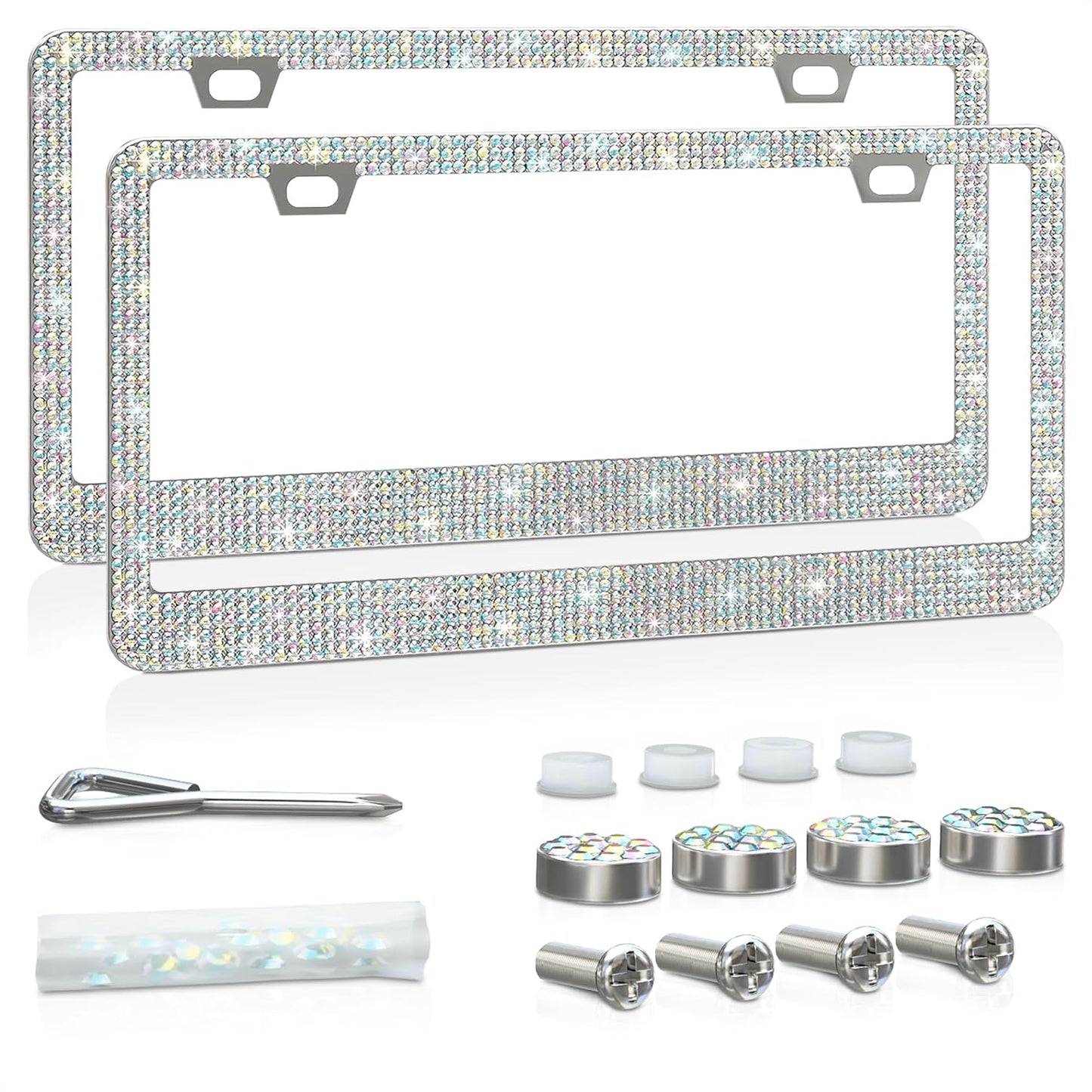 Marco matrícula acero inox 2uds para mujer con s y tapas