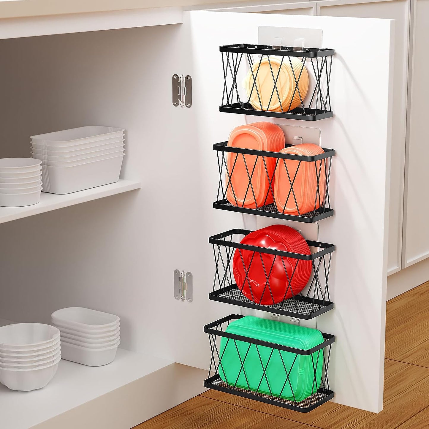 4 Organiz. puerta gabinete cocina con tapa adhesiva