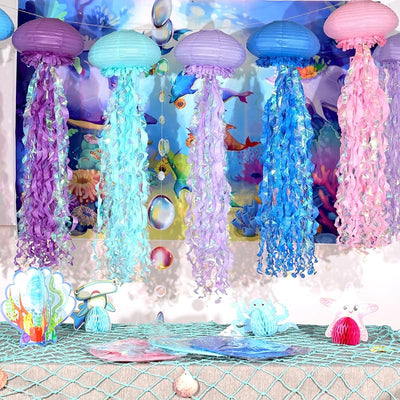 6 Linternas Colgantes Medusas Multicolor Decoración Océano