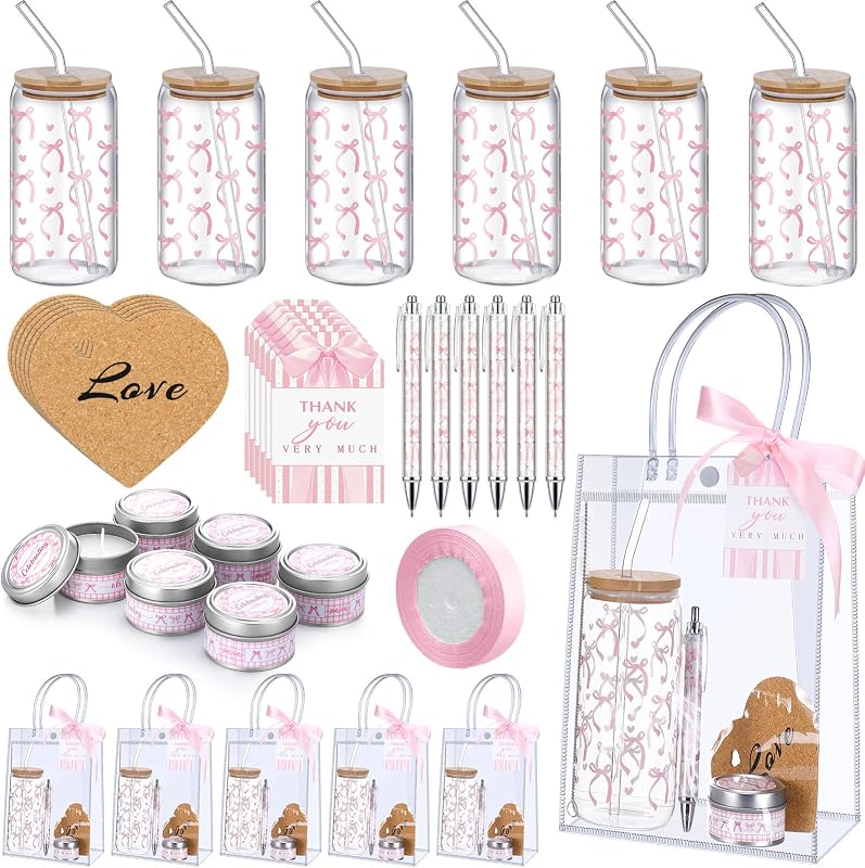 6 Set de Premios Baby Shower con Lazo Rosa para Niñas