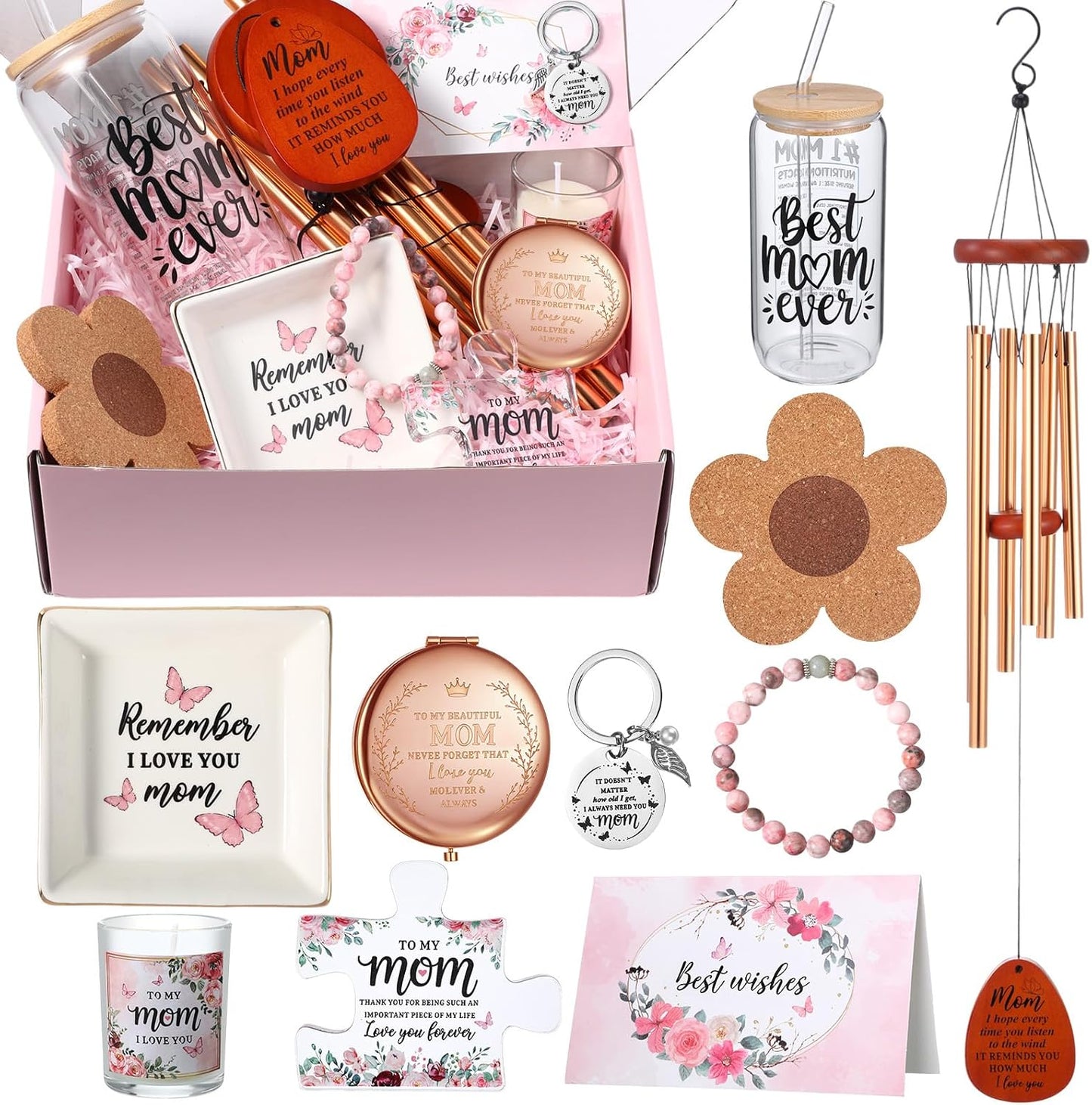 Cesta regalo para mamá tía sobrina con taza vidrio café