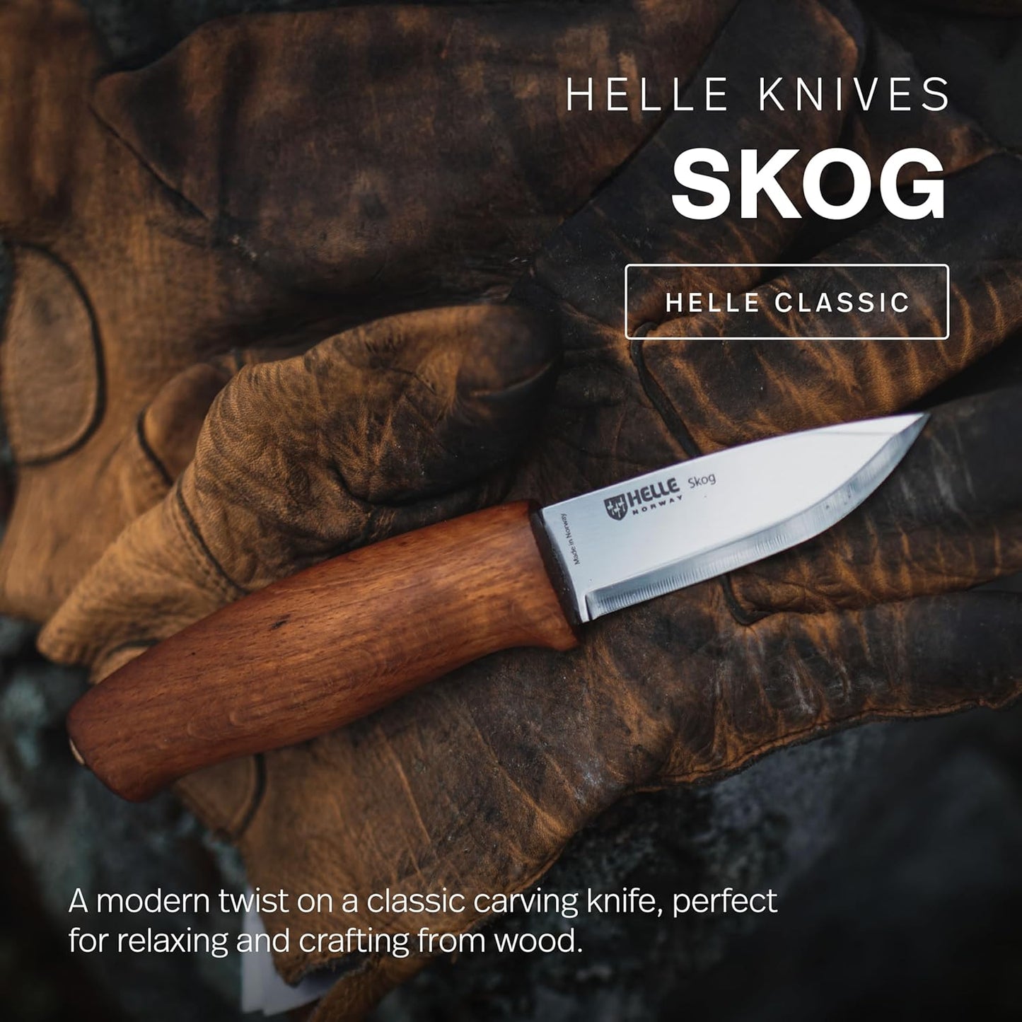 Cuchillo tallar acero inox funda mango abedul Noruega