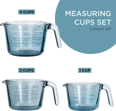 Tazas medidoras vidrio azul para cocinar y hornear