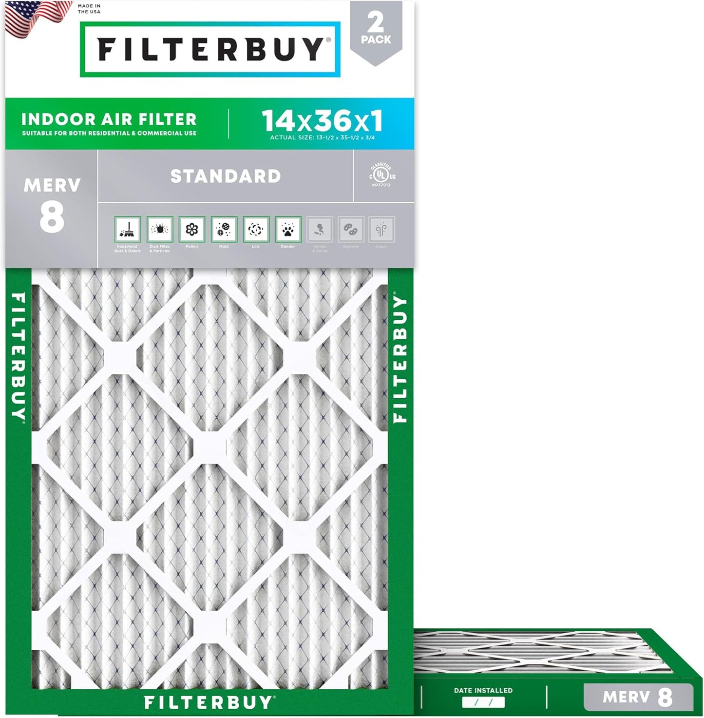 Filtro aire MERV 8 14x36pulg pack 2 para HVAC AC