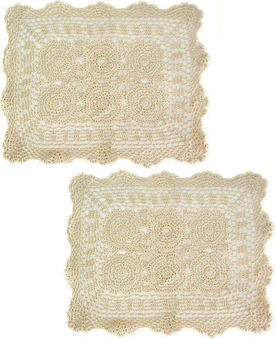 Set 2 manteles algodón encaje ganchillo beige