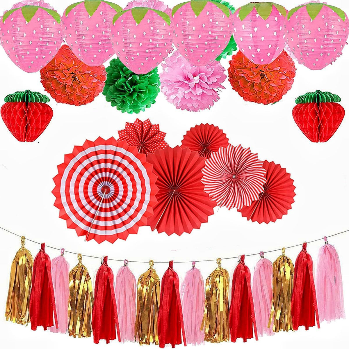 8 Linternas papel fresa colgantes 8pulg color rosa