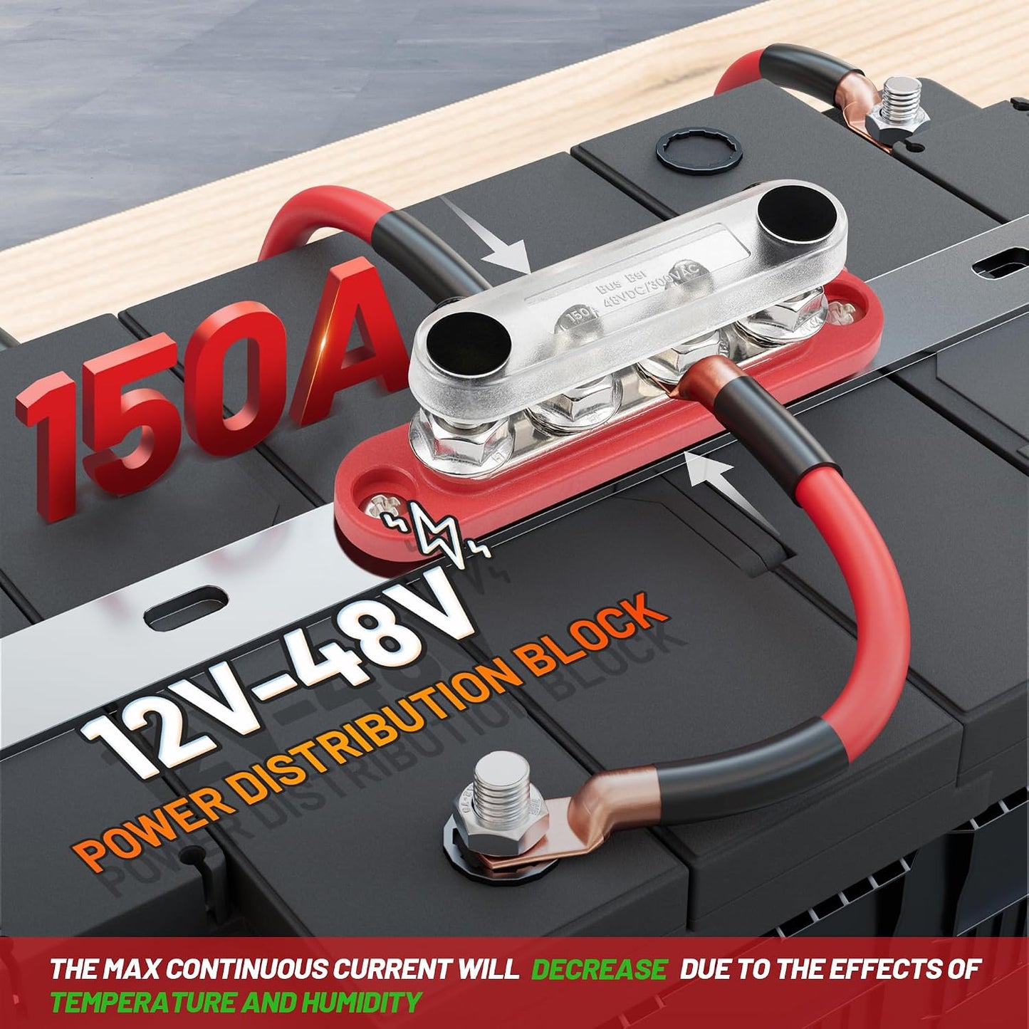Bloque distribución energía 12v 150a 4 postes barra colectora m8