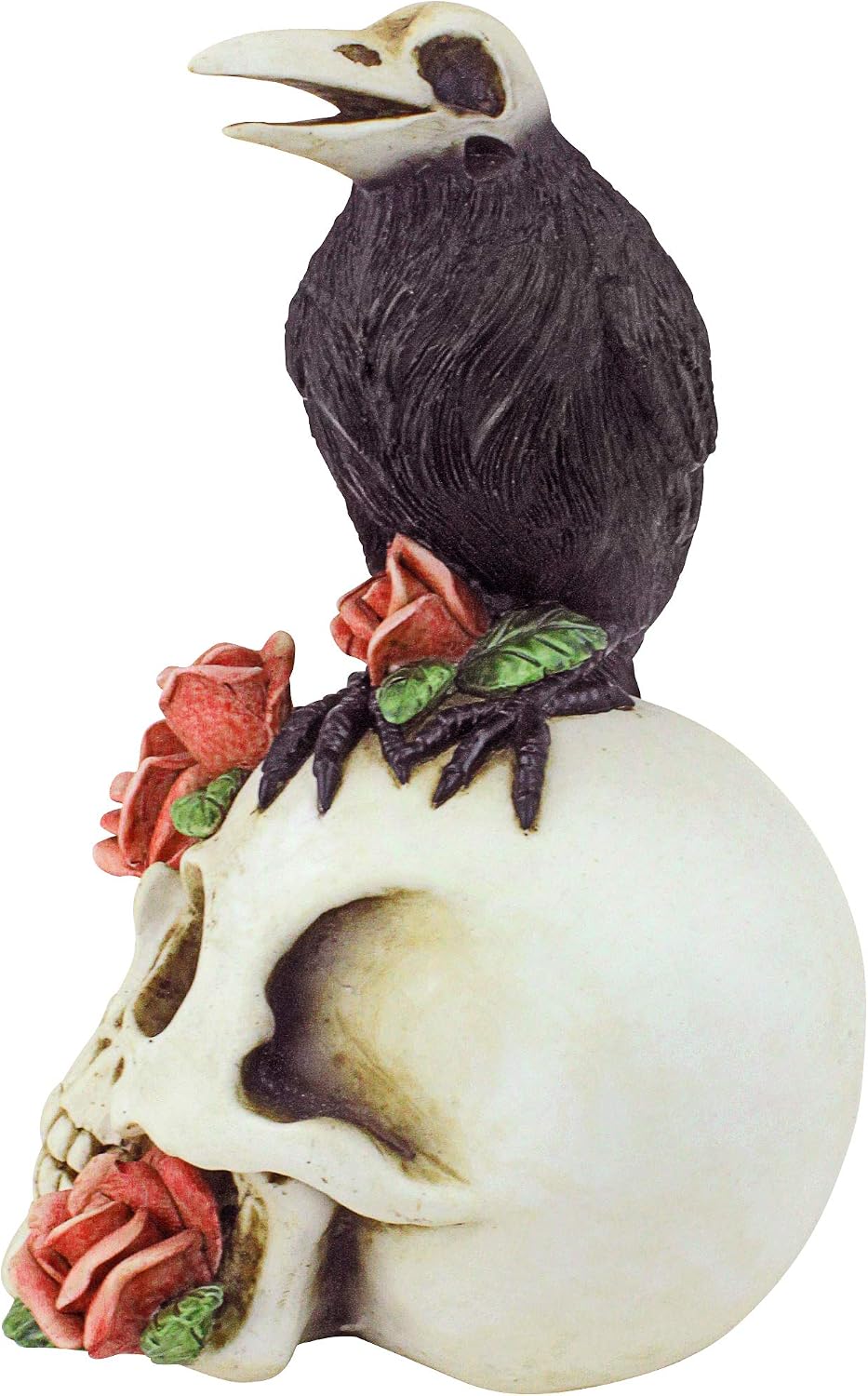 Estatua Cráneo Gótico Día de los Muertos Cuervo y Rosas