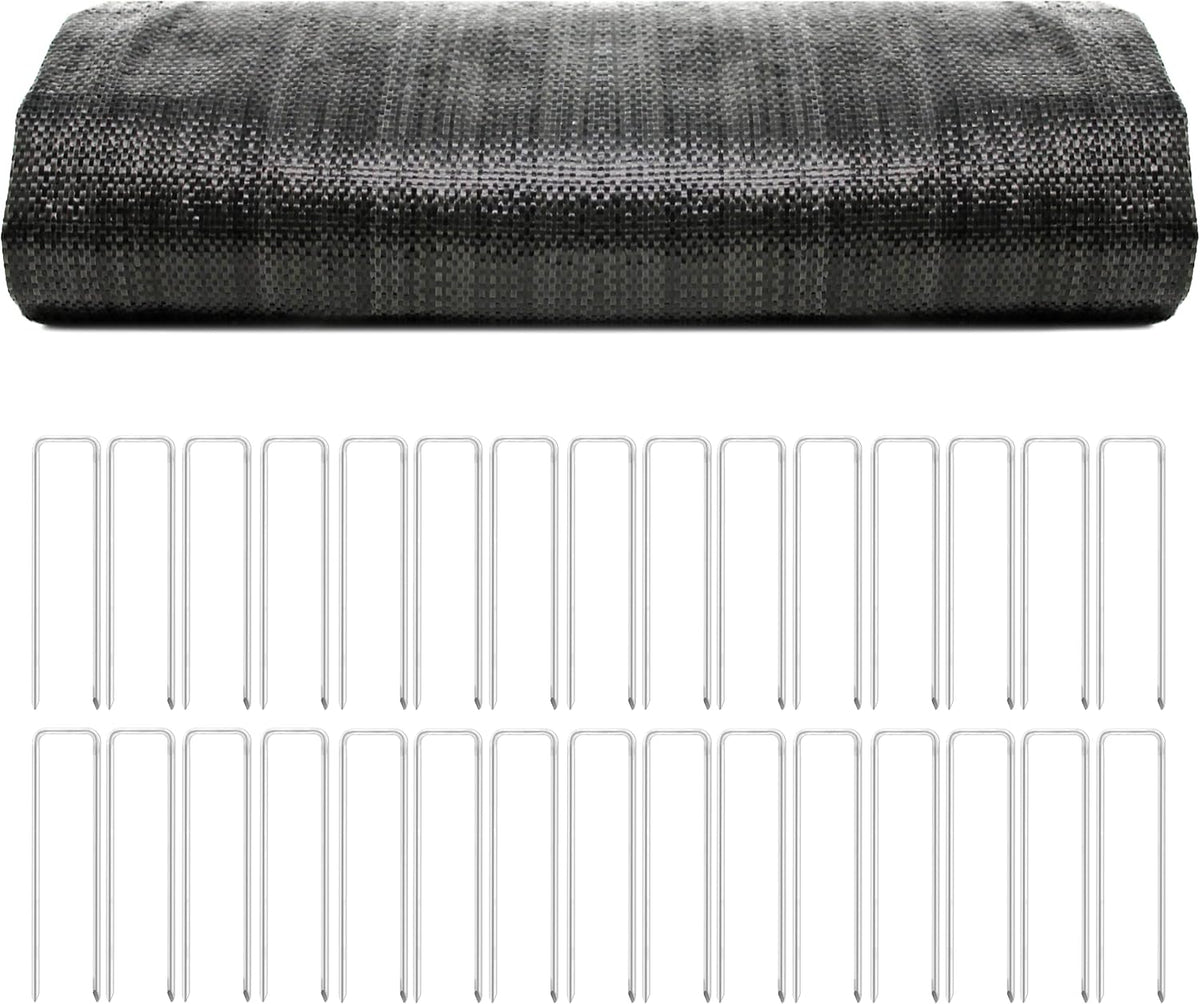 Tela geotextil 30x12.5ft para paisajismo con 35 grapas