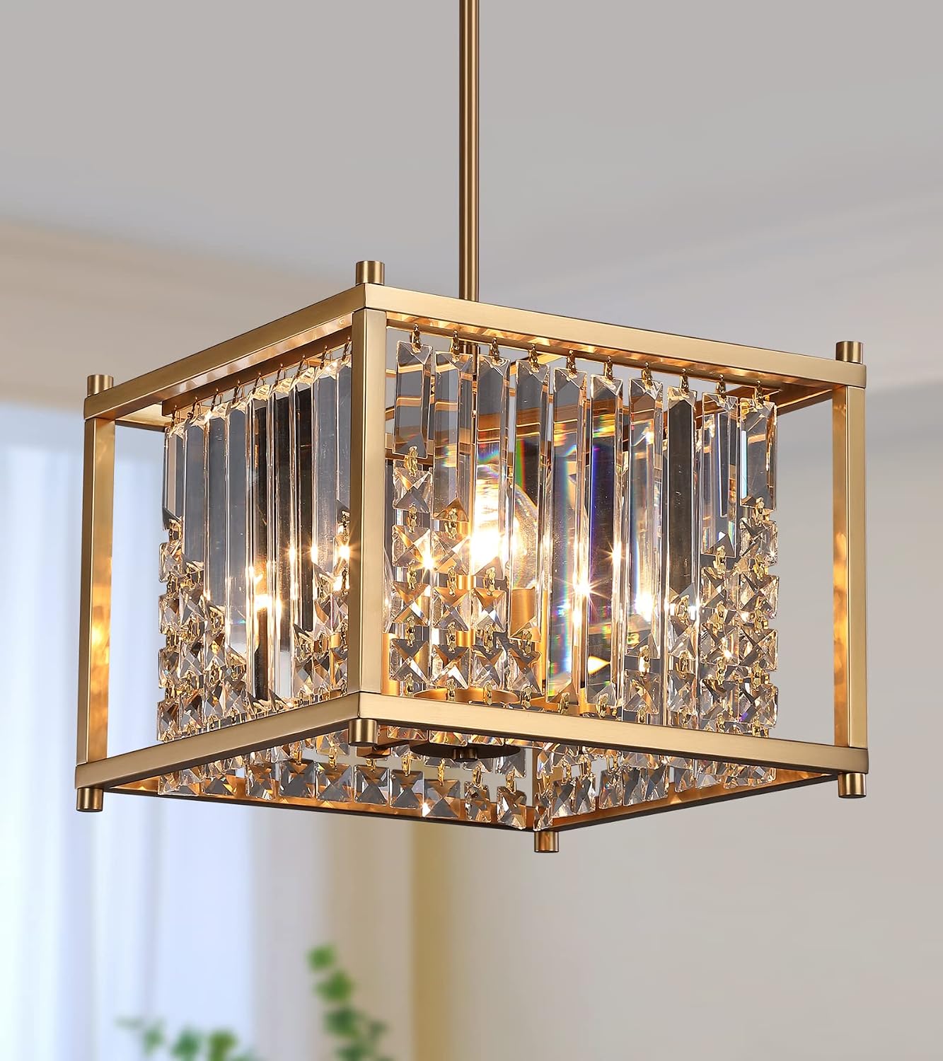 Candelabro industrial de cristal dorado con 4 luces