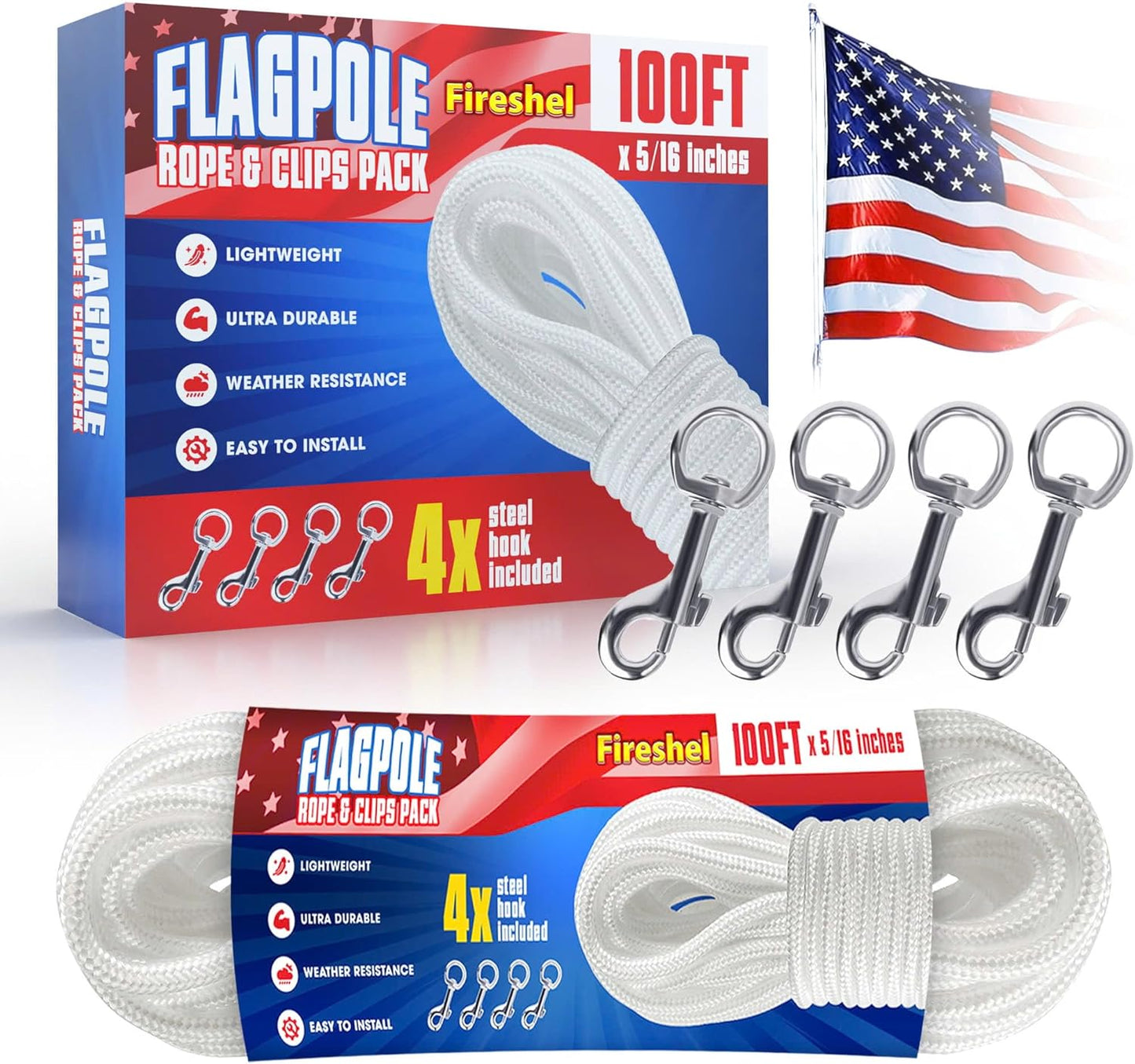 Kit cuerda asta bandera 5/16" 100ft duradero UV resistente