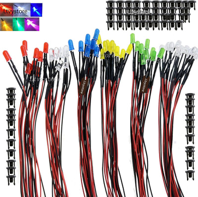 60 Pzas LED 3mm 9V pre-cableado plástico clip