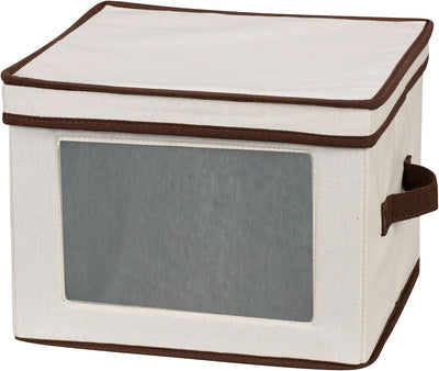 Caja almacenamiento vajilla con tapa asas lona marrón