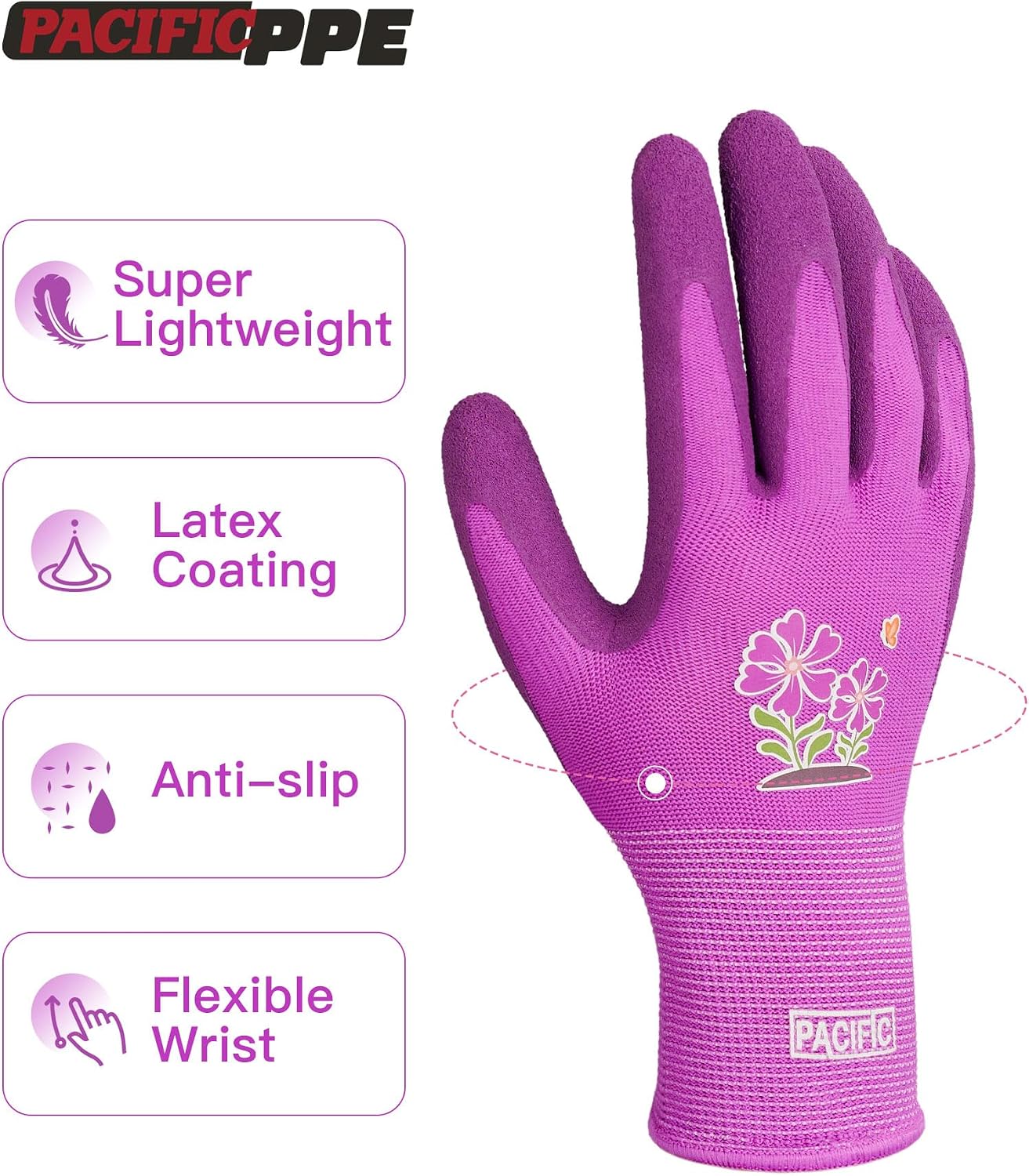 2 Pzas Guantes Jardinería Mujer Látex Transpirables Mediano Morado
